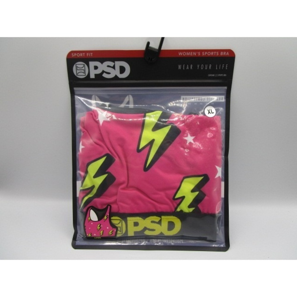 PSD Lightning Bolt Hot Pink Women's Size XL Sports Bra Low Impact Comfort Band